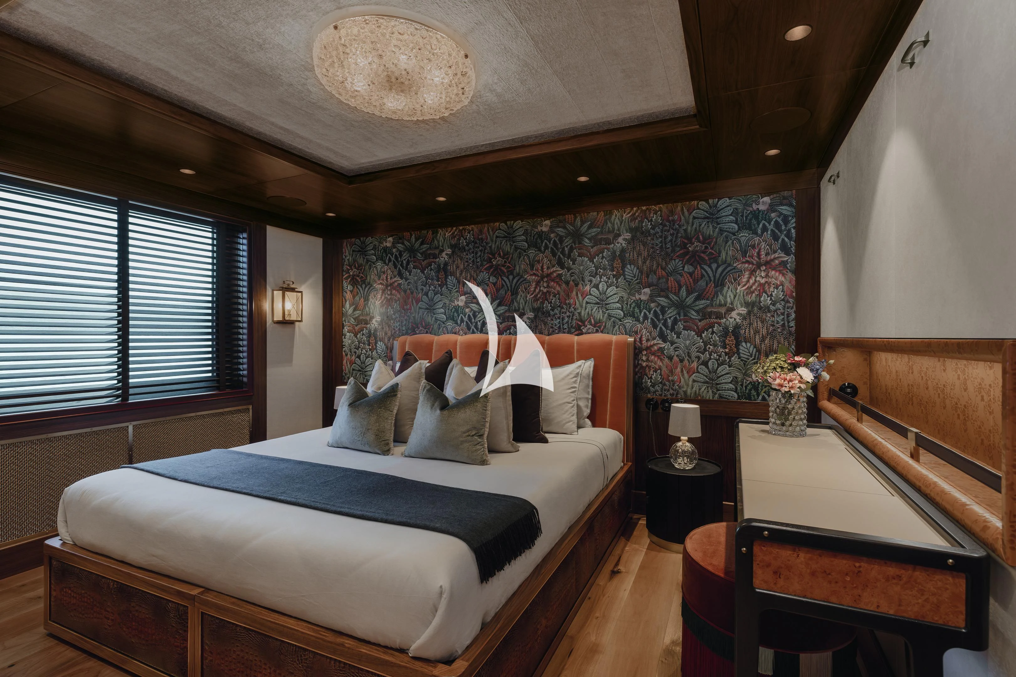 a bed in a room aboard PINK SHADOW Yacht for Sale