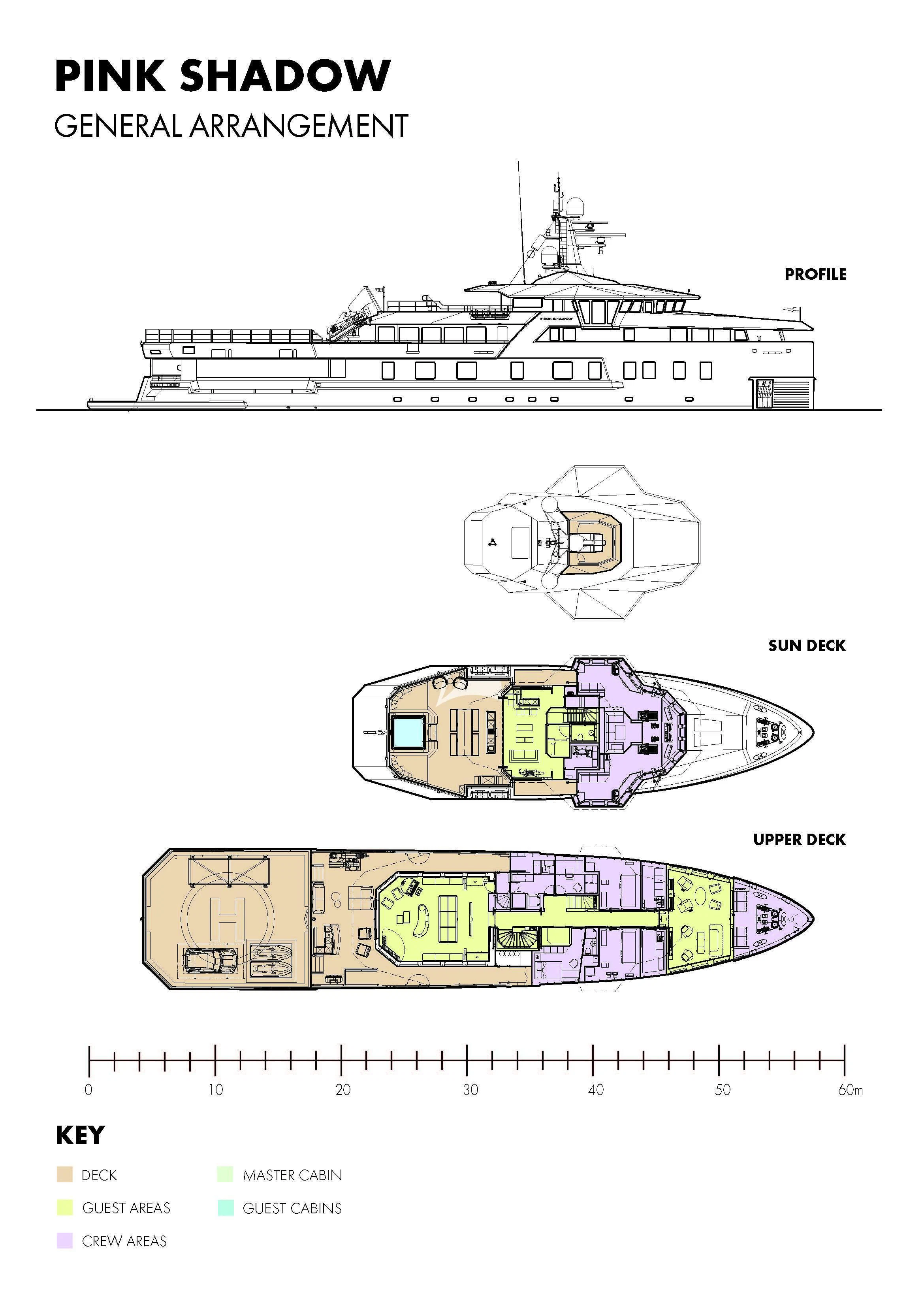 diagram, engineering drawing aboard PINK SHADOW Yacht for Sale