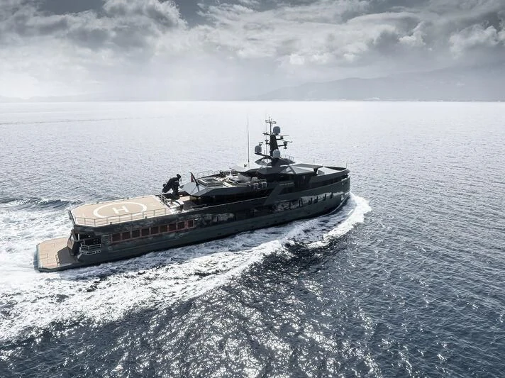 a military boat in the water aboard PINK SHADOW Yacht for Sale