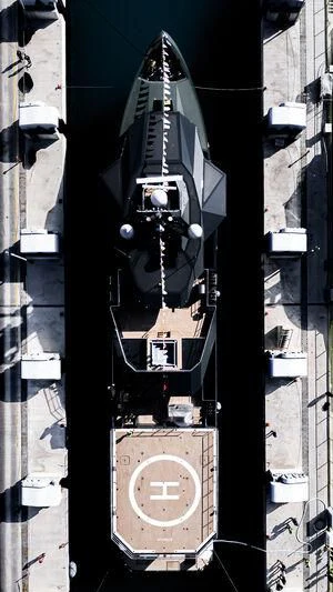 a large black and white tower aboard PINK SHADOW Yacht for Sale