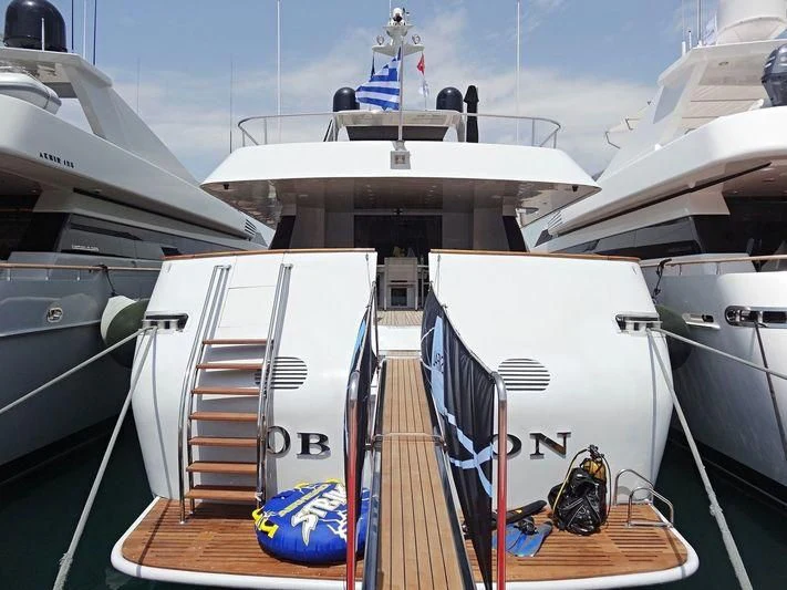 a deck of a ship aboard OBSESION Yacht for Sale