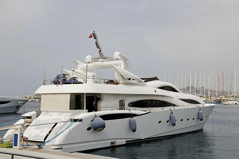 a white boat in the water aboard ETERNITY Yacht for Sale