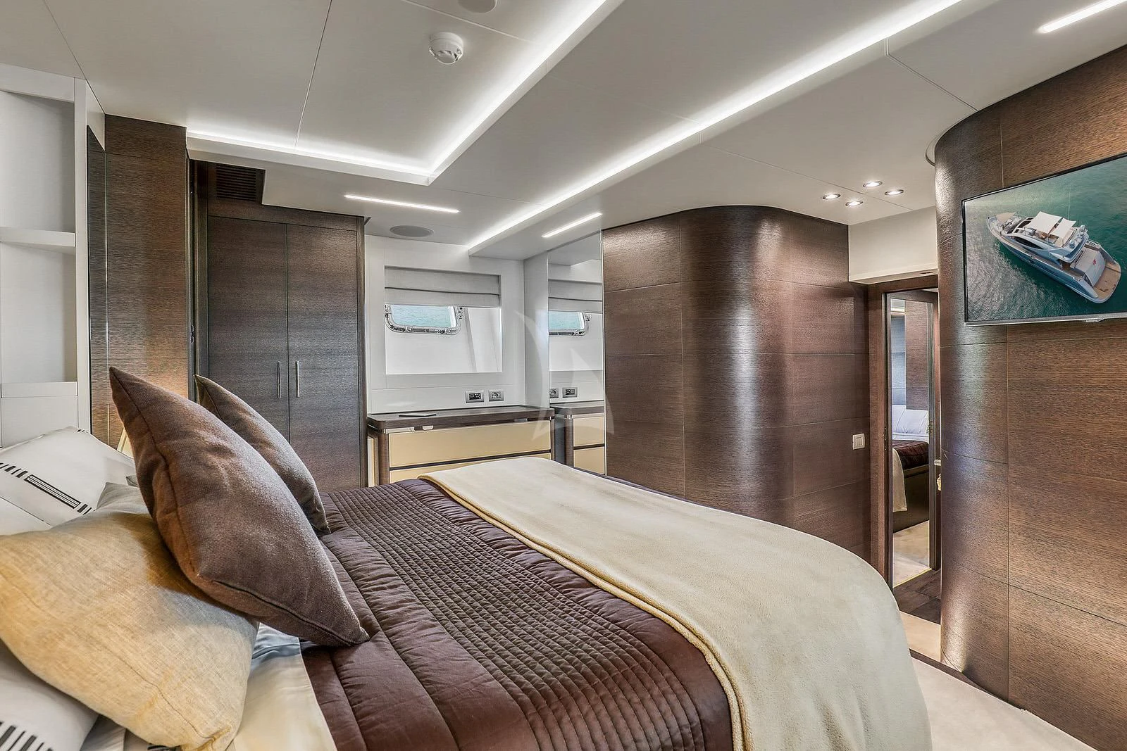 a bed in a room aboard 55 FIFTYFIVE Yacht for Charter
