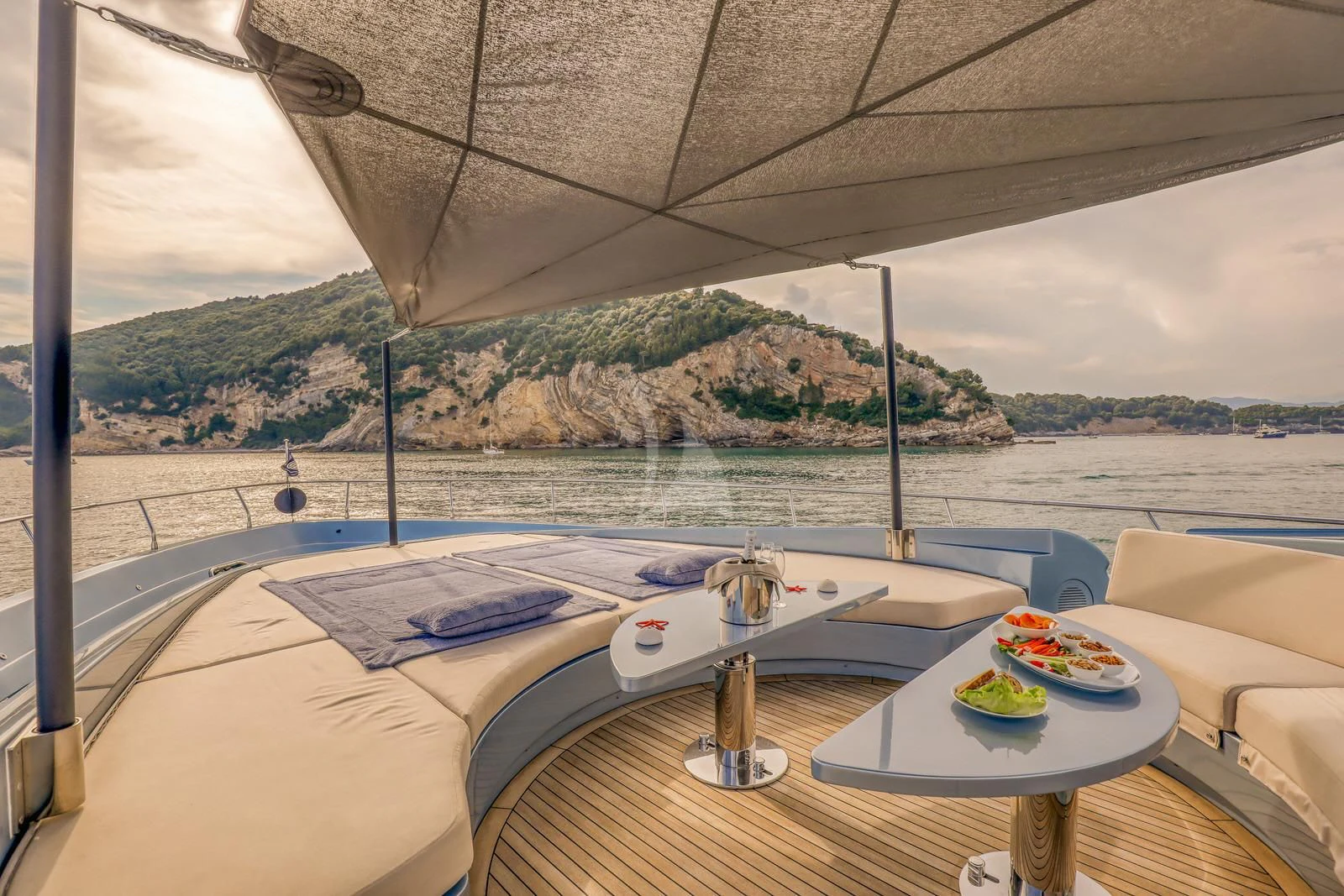 a table with food on it aboard 55 FIFTYFIVE Yacht for Charter