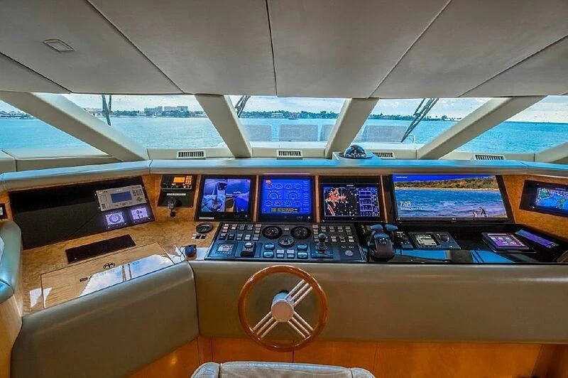 a room with many screens aboard AKIM Yacht for Sale