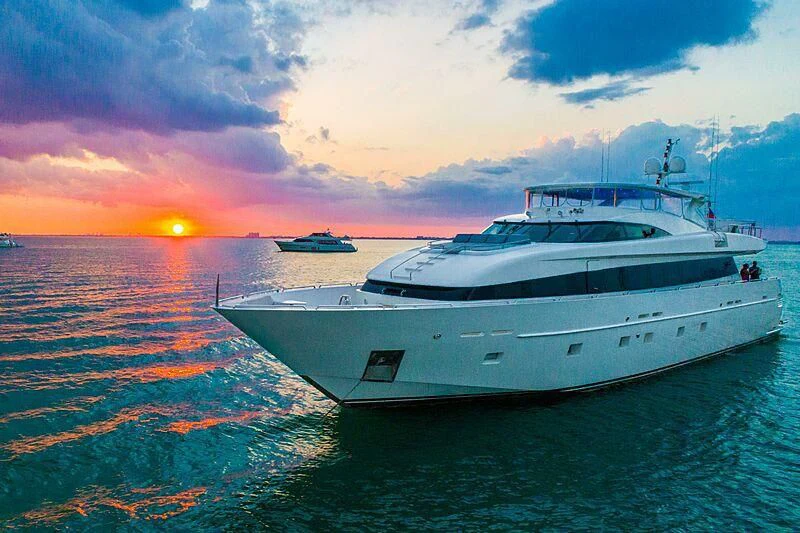 a large white yacht in the water aboard AKIM Yacht for Sale