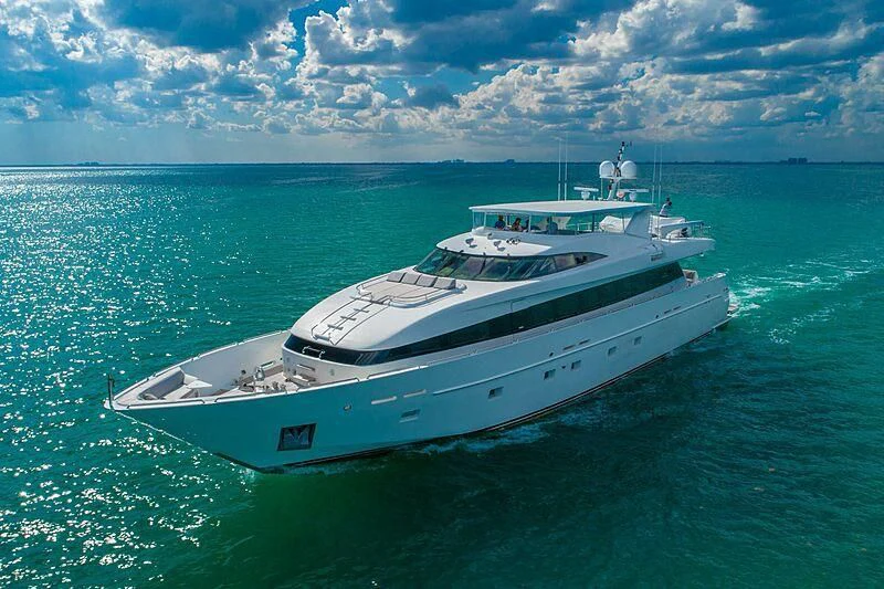 a white yacht in the water aboard AKIM Yacht for Sale