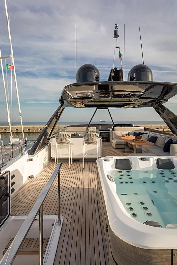 a deck with a large ship on it aboard ANINHA 1 Yacht for Sale