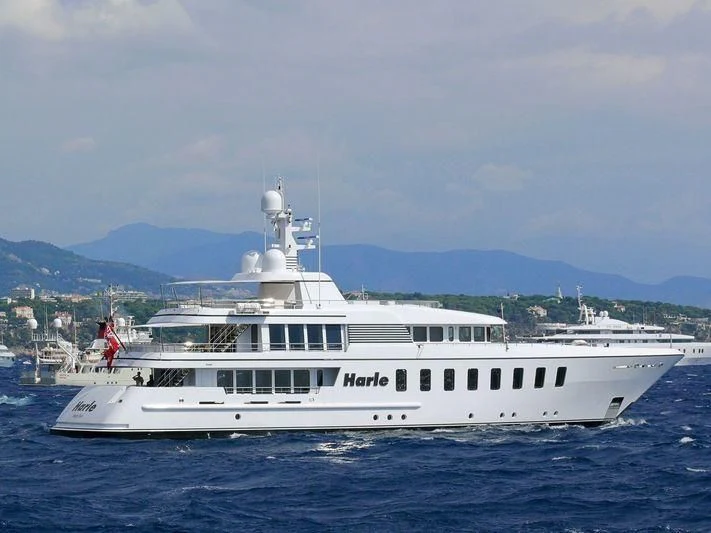 a white yacht in the water aboard HARLE Yacht for Sale