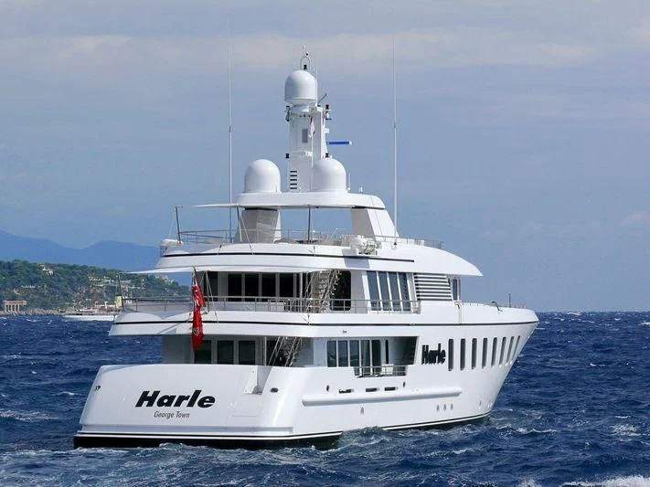 a white boat in the water aboard HARLE Yacht for Sale