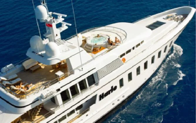 a white boat in the water aboard HARLE Yacht for Sale