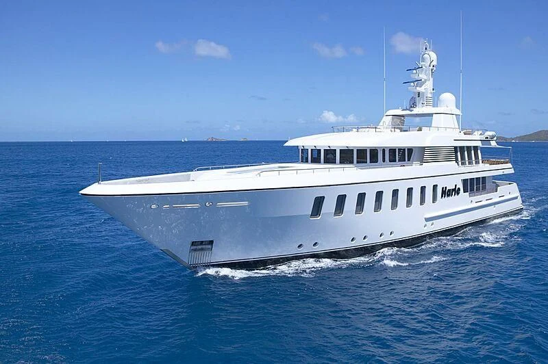 a large white boat in the water aboard HARLE Yacht for Sale