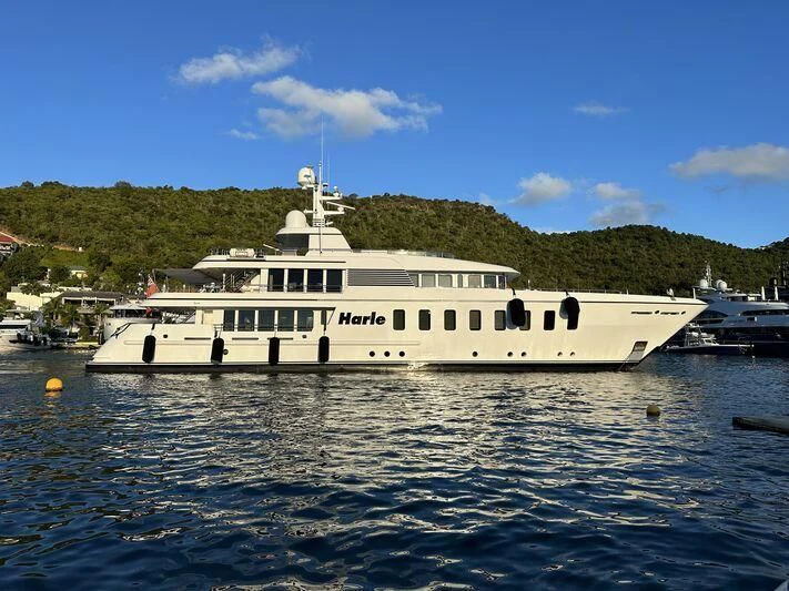 a white boat in the water aboard HARLE Yacht for Sale