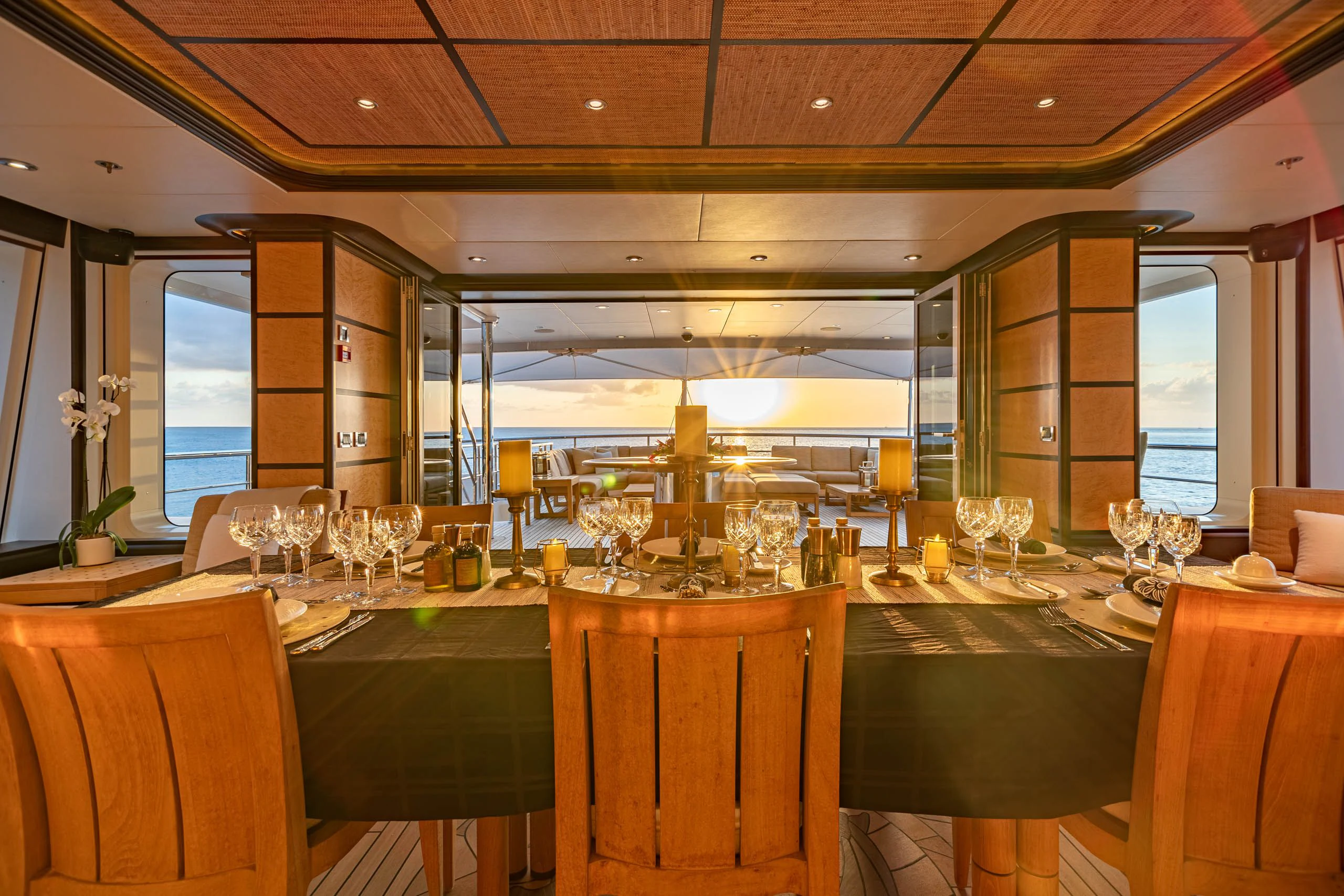 a room with many wine glasses aboard HARLE Yacht for Sale