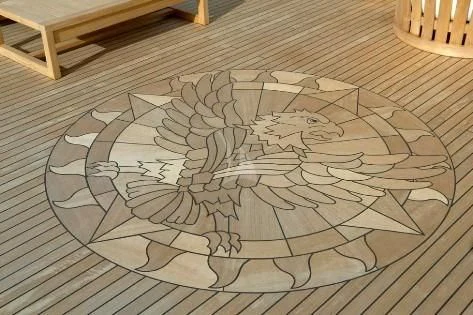 a drawing on a wood surface aboard HARLE Yacht for Sale