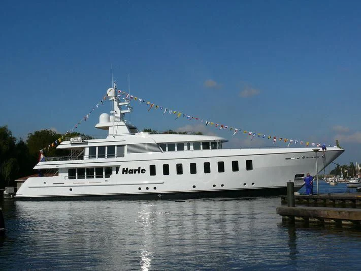 a large white boat aboard HARLE Yacht for Sale