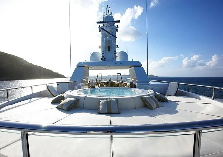 a boat with a satellite dish on it aboard HARLE Yacht for Sale
