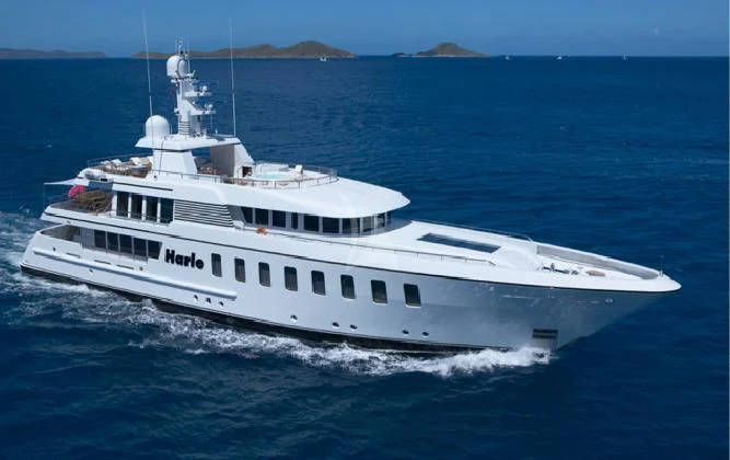a large white boat in the water aboard HARLE Yacht for Sale