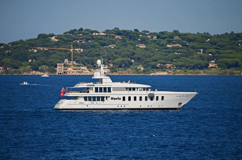 a white boat in the water aboard HARLE Yacht for Sale