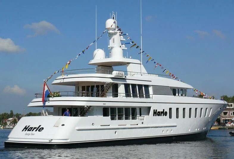 a large white boat aboard HARLE Yacht for Sale