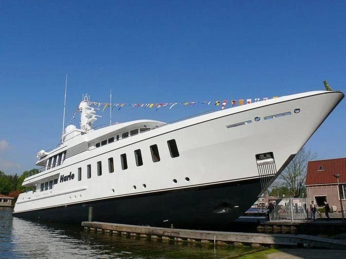 a large white boat aboard HARLE Yacht for Sale