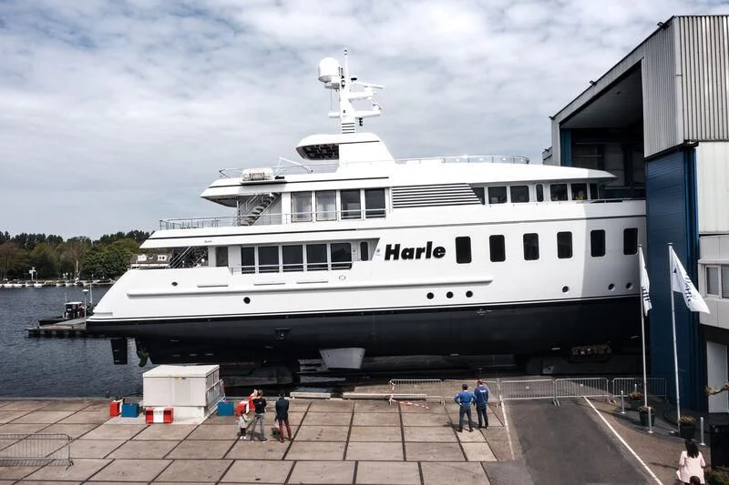 a large ship docked aboard HARLE Yacht for Sale