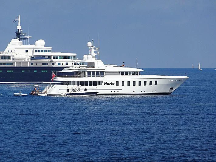 a large white boat in the water aboard HARLE Yacht for Sale
