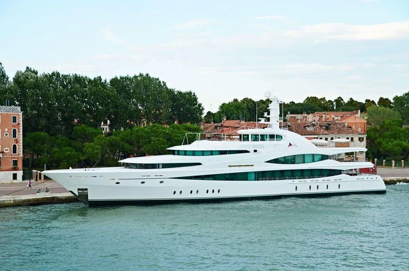 a large white boat aboard LADY CHRISTINE Yacht for Sale