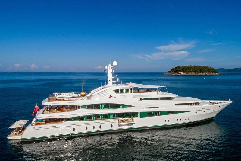 a large white boat in the water aboard LADY CHRISTINE Yacht for Sale