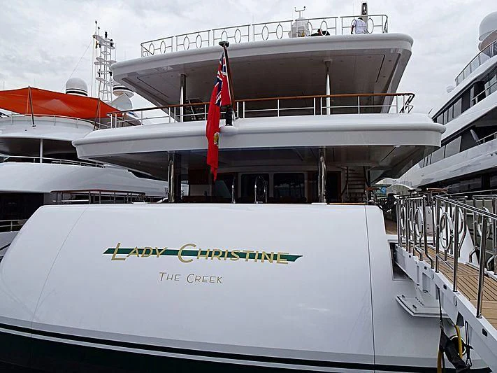 a large white ship aboard LADY CHRISTINE Yacht for Sale