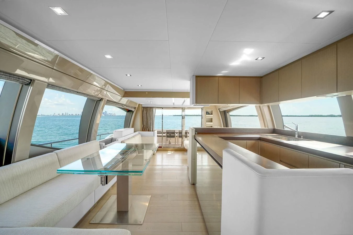 a room with a view of the ocean and the deck aboard KATARIINA XO Yacht for Sale