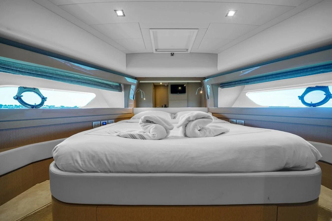a bed in a room aboard KATARIINA XO Yacht for Sale