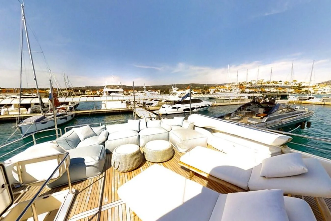 a group of boats are parked in a harbor aboard KATARIINA XO Yacht for Sale