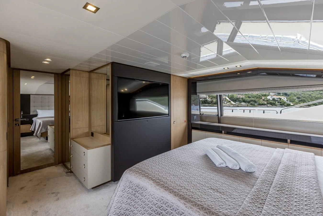 a bed in a room aboard KATARIINA XO Yacht for Sale