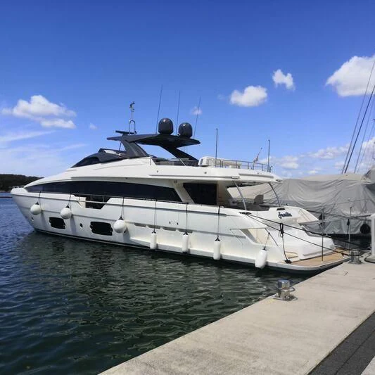 a boat docked at a pier aboard KATARIINA XO Yacht for Sale