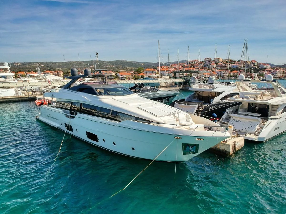 a group of boats in a harbor aboard KATARIINA XO Yacht for Sale