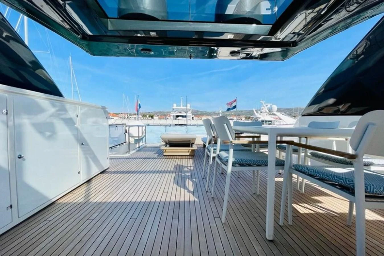 a deck with chairs on it aboard KATARIINA XO Yacht for Sale
