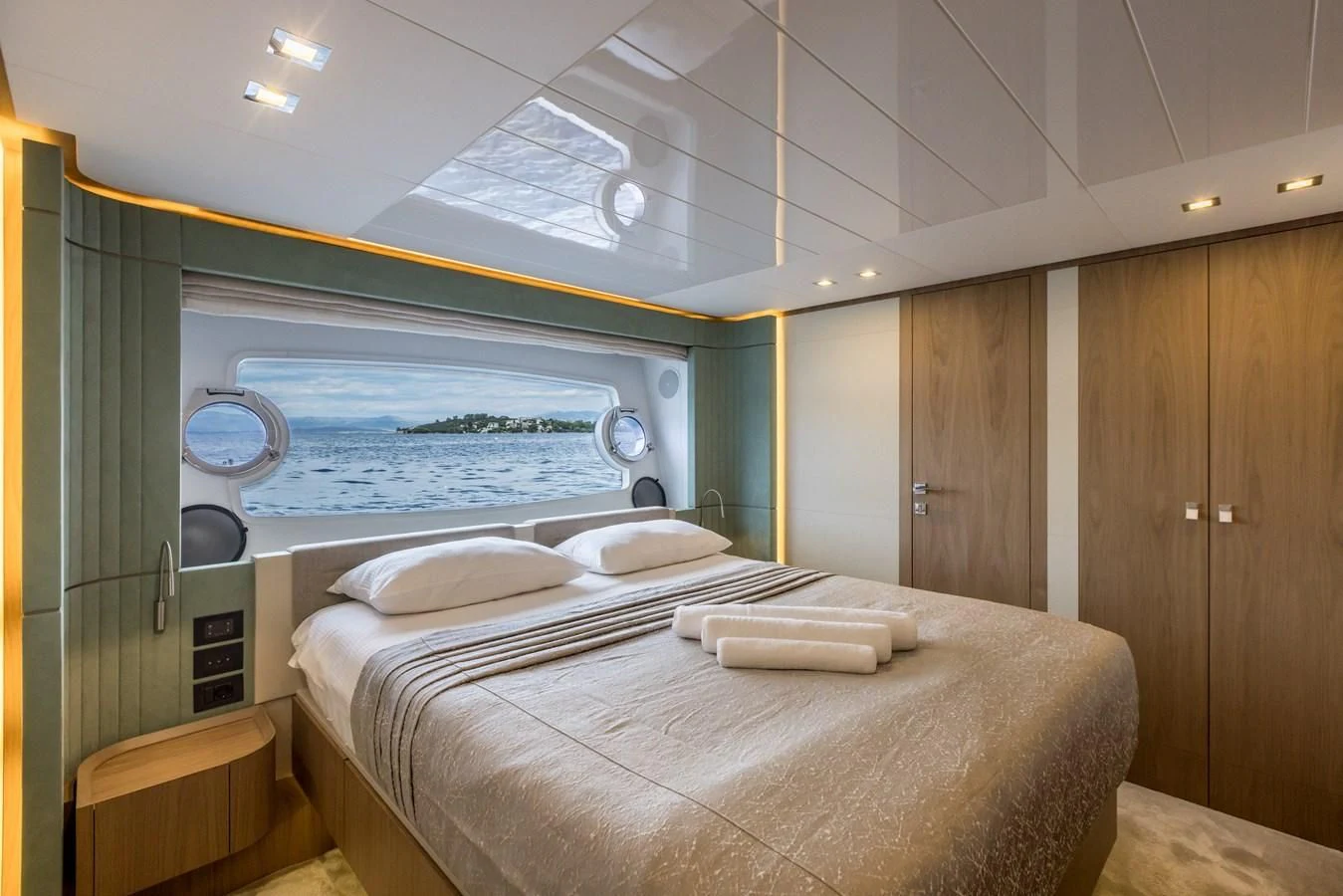 a bed in a room aboard KATARIINA XO Yacht for Sale