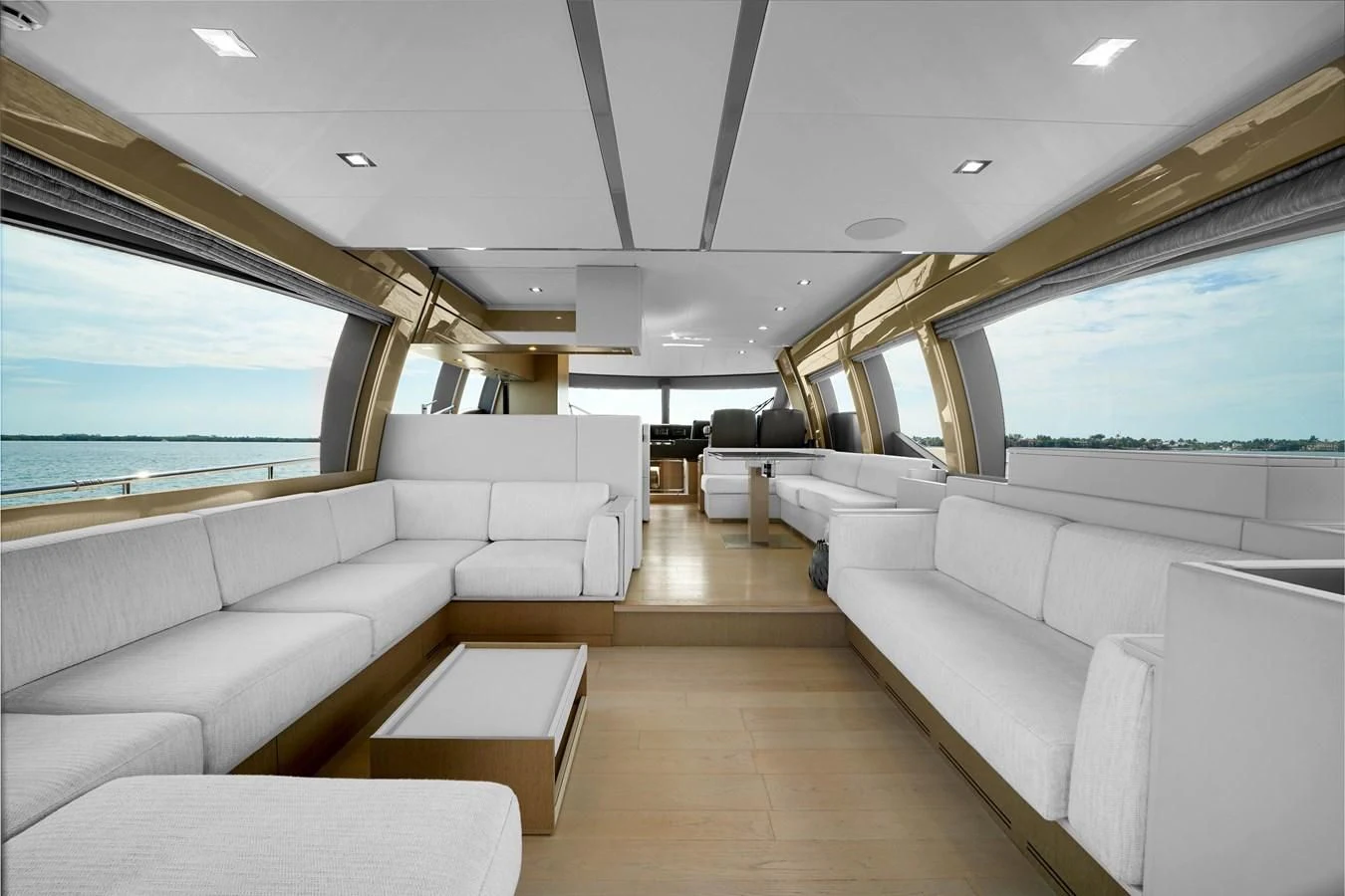 a large living room with a large window aboard KATARIINA XO Yacht for Sale