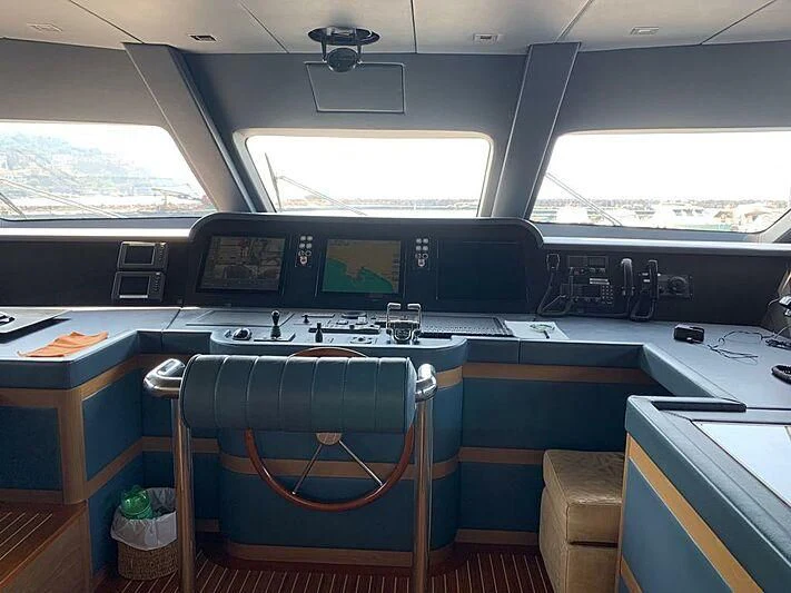 a control panel in a vehicle aboard SERENITY MIA Yacht for Sale