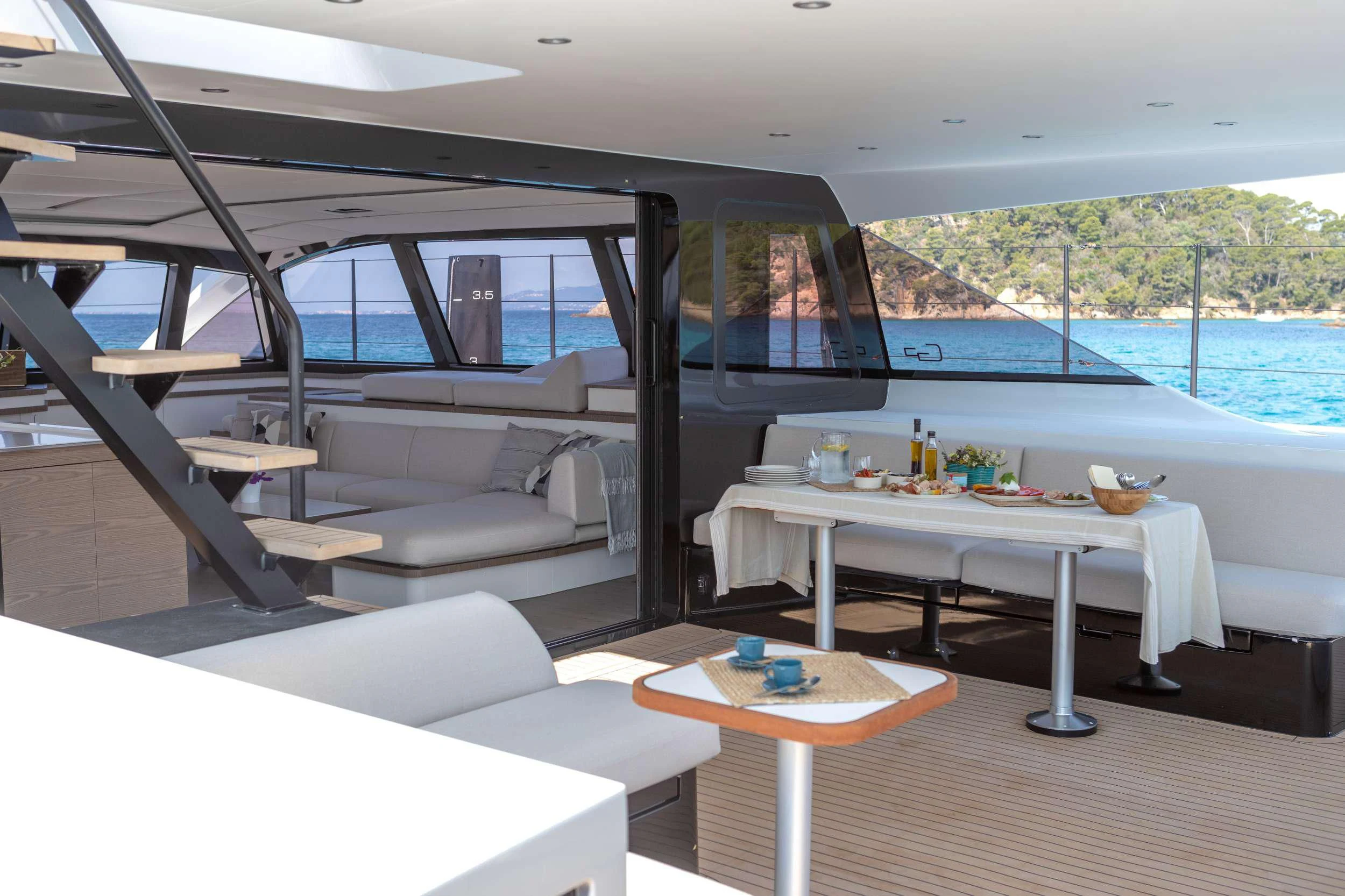 a room with a table and chairs aboard WONDERFUL Yacht for Charter