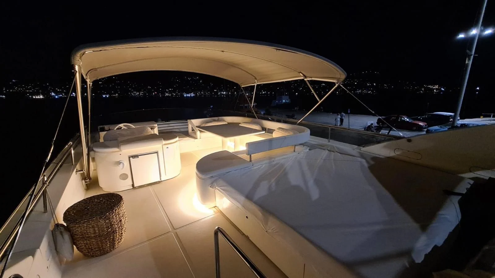 a large space ship with a satellite dish on the deck aboard 2000 FERRETTI  80 Yacht for Sale