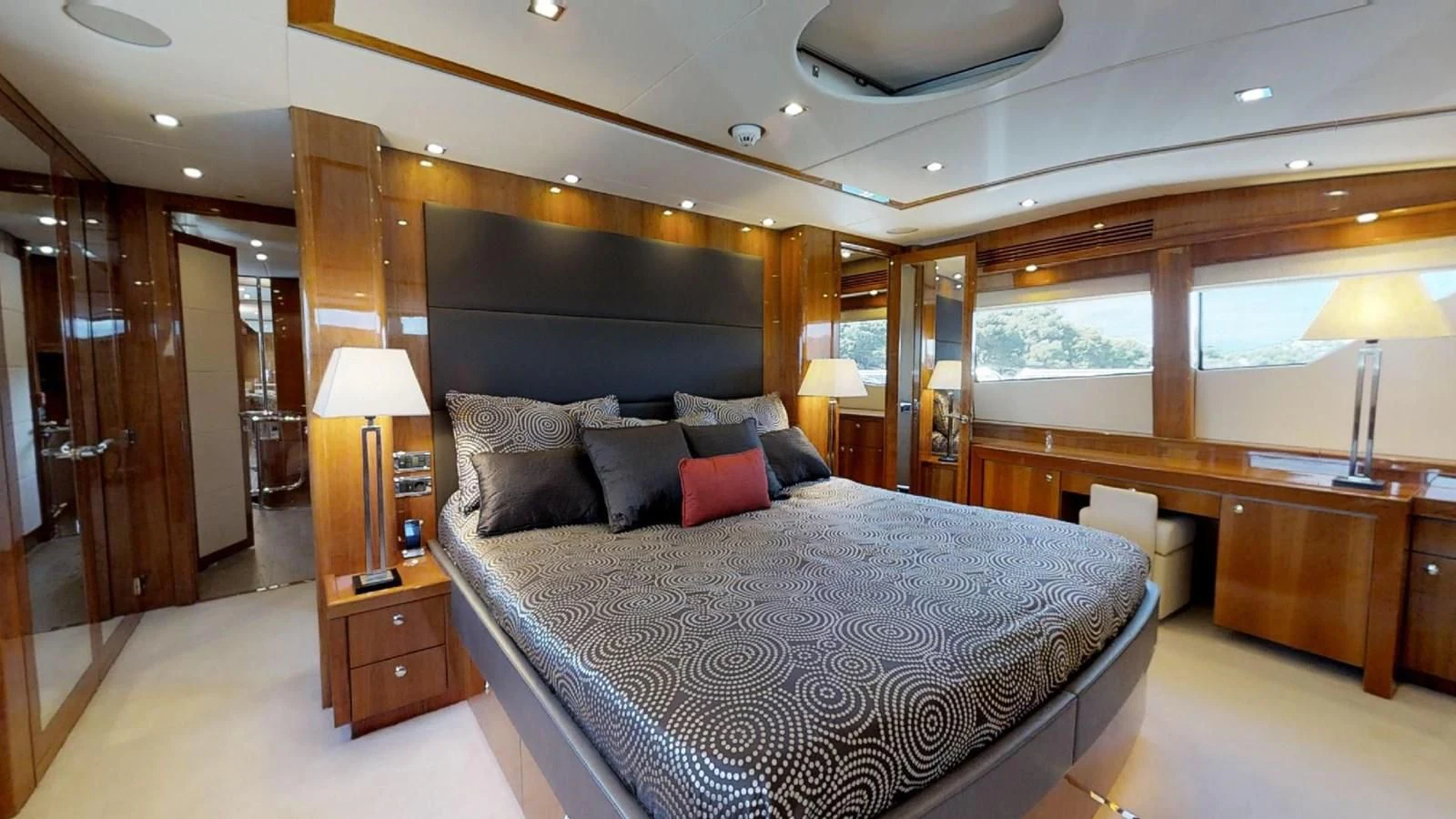 a large bed in a hotel room aboard WHITE PEARL I Yacht for Sale