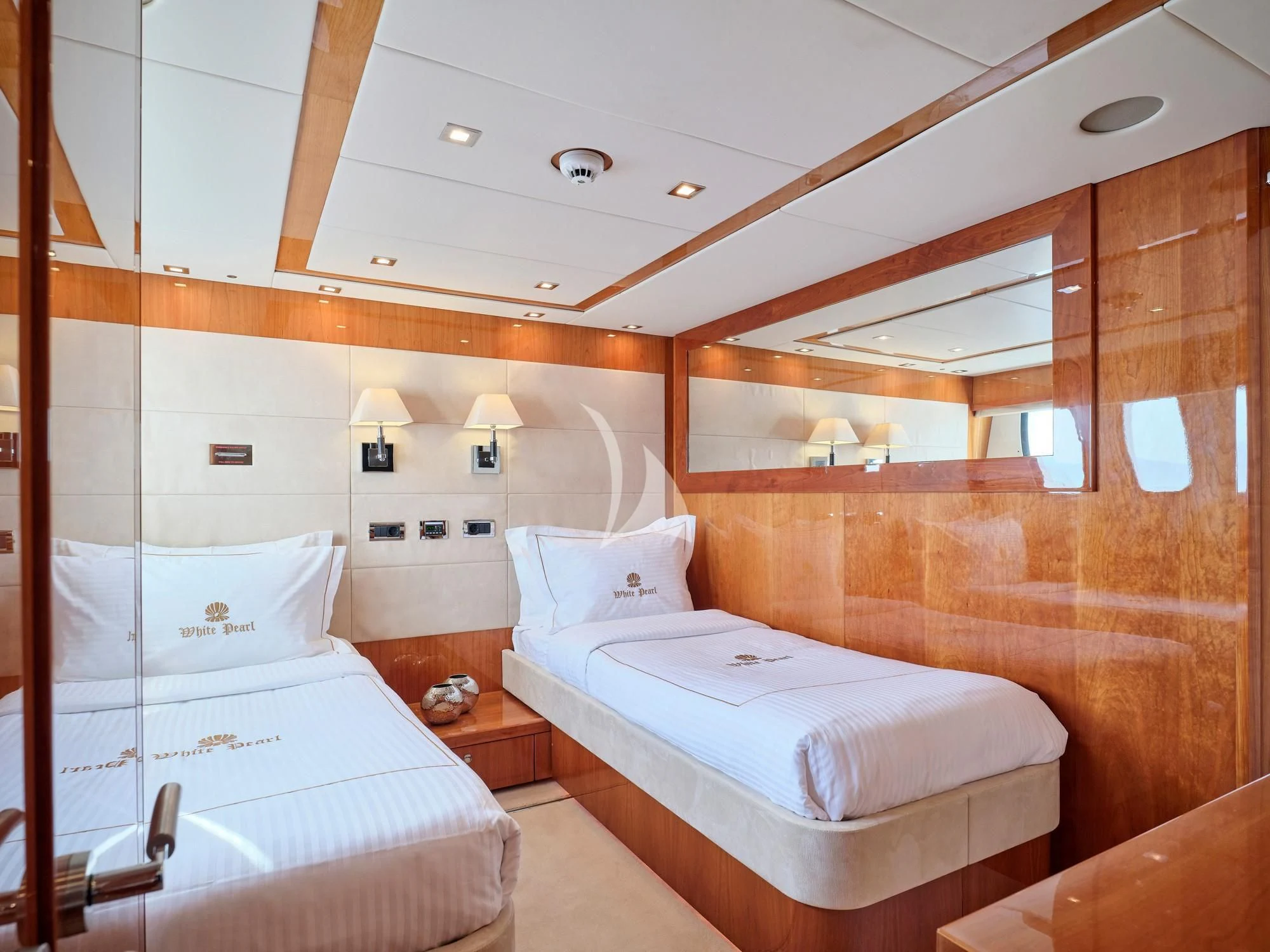 a couple of beds in a room aboard WHITE PEARL I Yacht for Sale