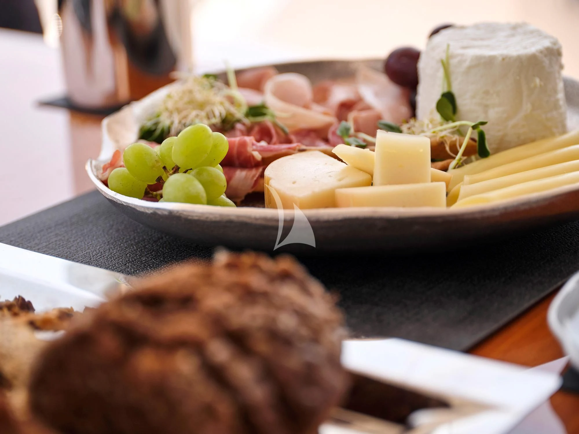 a plate of food aboard WHITE PEARL I Yacht for Sale
