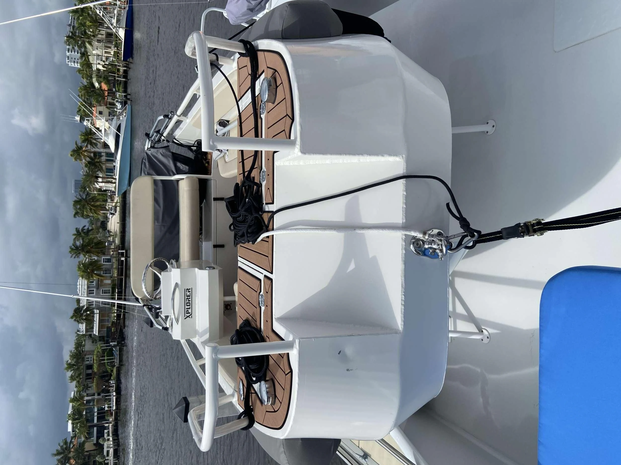 a white car with a black pole aboard LADY GRAY Yacht for Sale
