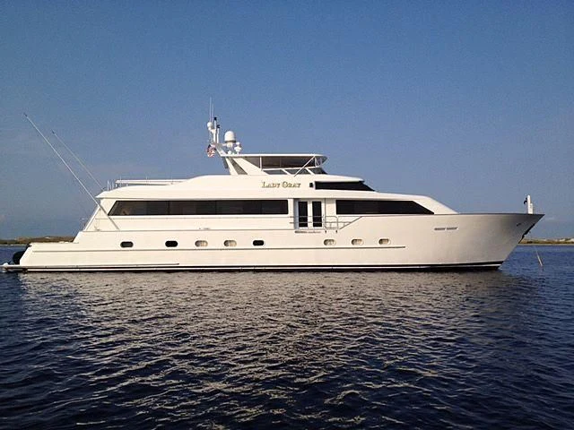 a white yacht in the water aboard LADY GRAY Yacht for Sale