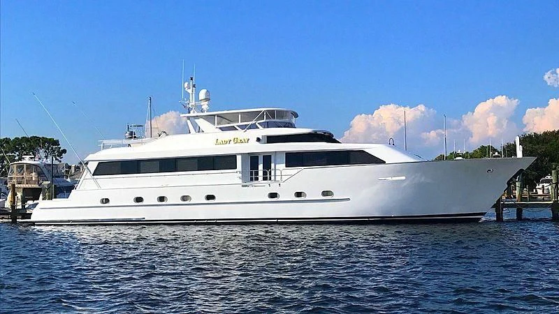 a white yacht in the water aboard LADY GRAY Yacht for Sale