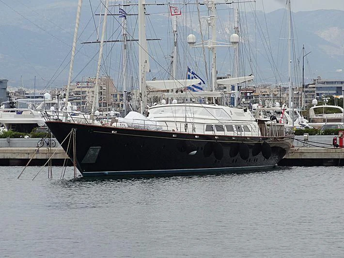 a boat in a harbor aboard BELLE BRISE Yacht for Sale