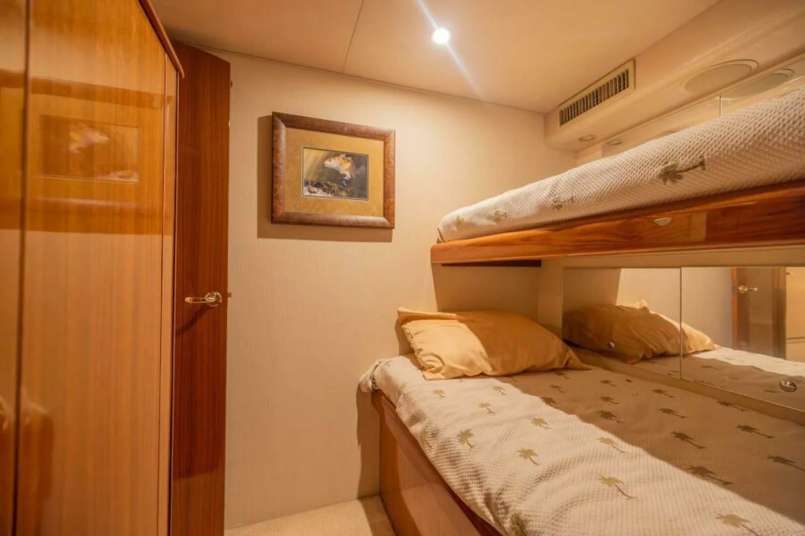 a room with two beds aboard DON'T STOP BELIEVIN Yacht for Sale